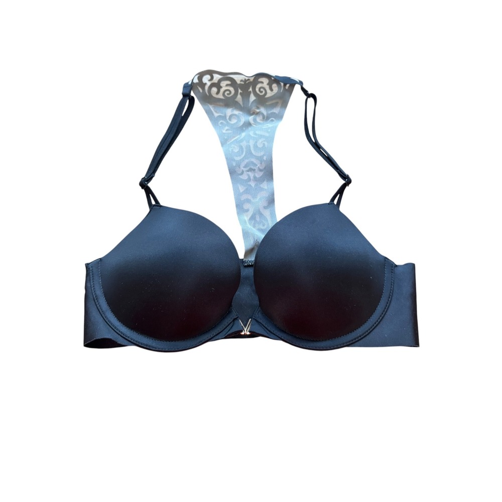 Victoria's Secret Racerback Plunge Bra Womens 32B Black Excellent Laser Cut Mesh